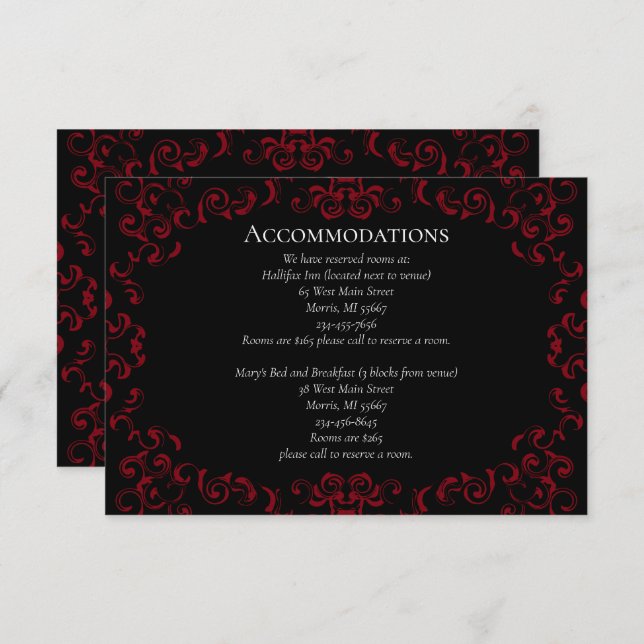 Tarjeta De Recepción Red & Black Swirl Gothic Boda (Anverso / Reverso)