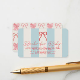 Tarjeta De Recepción Red Bow & Blue Stripes Baby Shower Book Request