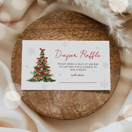 Tarjeta De Recepción Red Bow Christmas Tree Diaper Raffle Baby Shower