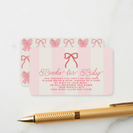 Tarjeta De Recepción Red Bow & Pink Stripes Baby Shower Book Request
