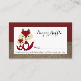 Tarjeta De Recepción Red Fox Burlap Baby Shower Diaper Raffle Ticket