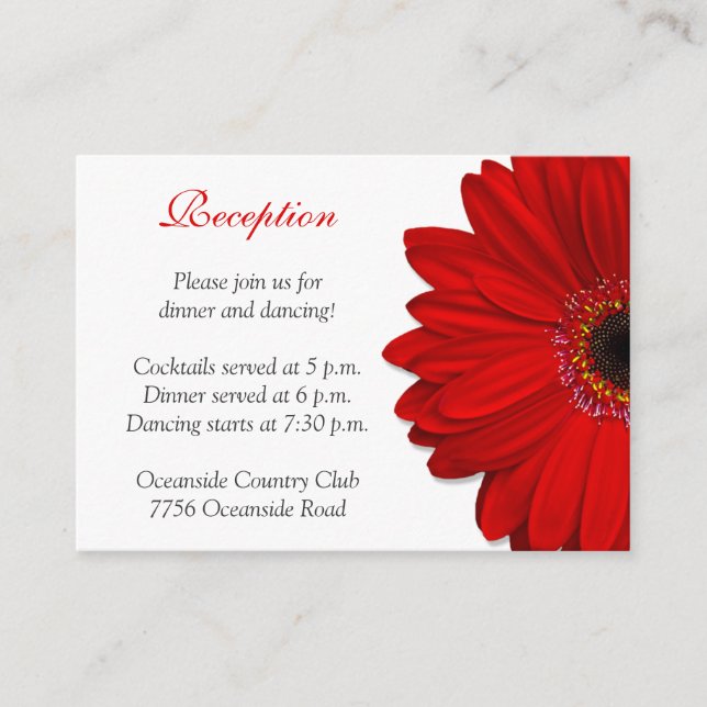 Tarjeta de recepción Red Gerber Daisy Wedding (Anverso)