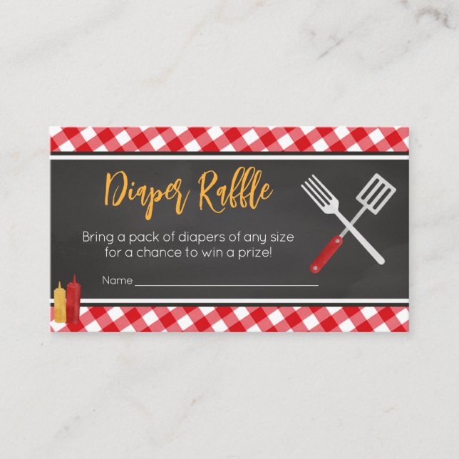 Tarjeta De Recepción Red Gingham BBQ Baby Shower Diaper Raffle (Anverso)