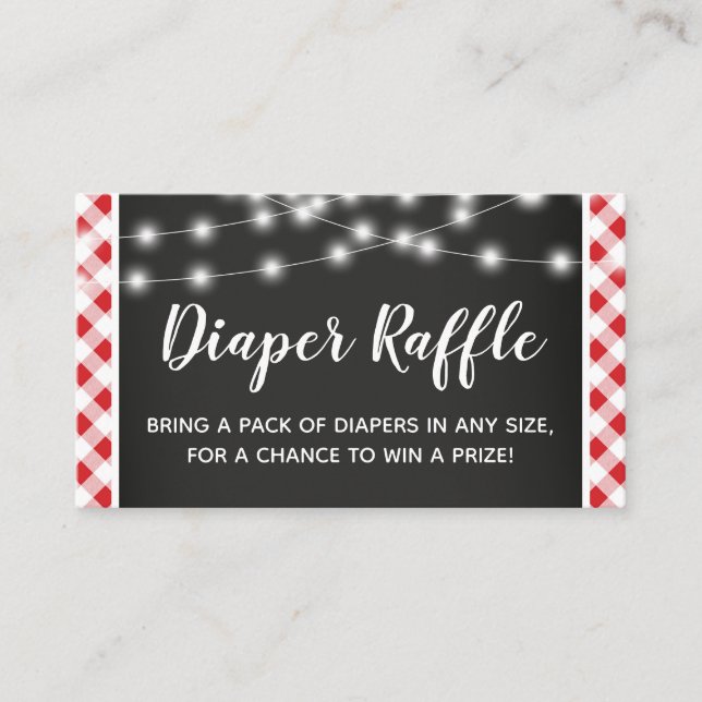 Tarjeta De Recepción Red Gingham Chalkboard Baby Shower Diaper Raffle (Anverso)