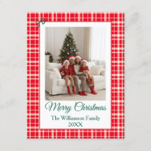 Red Gingham Plaid Merry Christmas Photo