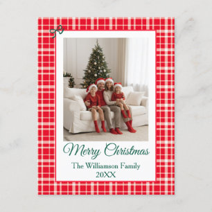 Tarjeta De Recepción Red Gingham Plaid Merry Christmas Photo