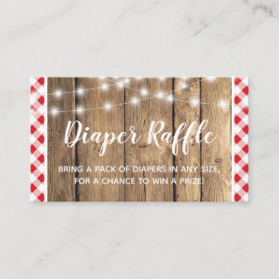 Tarjeta De Recepción Red Gingham Rustic Wood Baby Shower Diaper Raffle