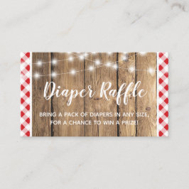Tarjeta De Recepción Red Gingham Rustic Wood Baby Shower Diaper Raffle