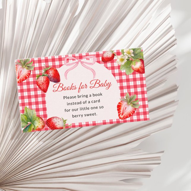 Tarjeta De Recepción Red Gingham Strawberry Books for Baby Shower (Red Gingham Books for Baby Shower insert card)