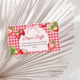 Tarjeta De Recepción Red Gingham Strawberry Diaper Raffle Baby Shower