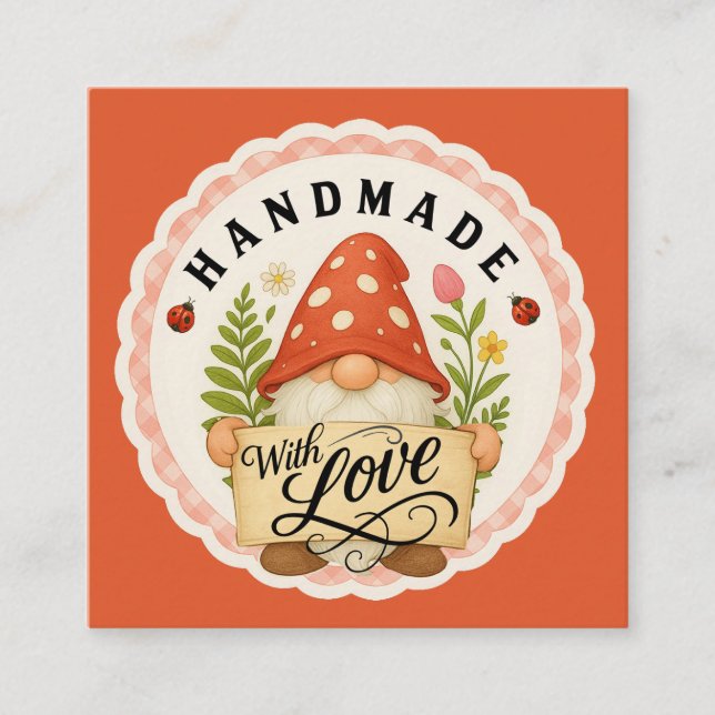 Tarjeta De Recepción Red Gnome Handmade With Love Small Business  (Anverso)