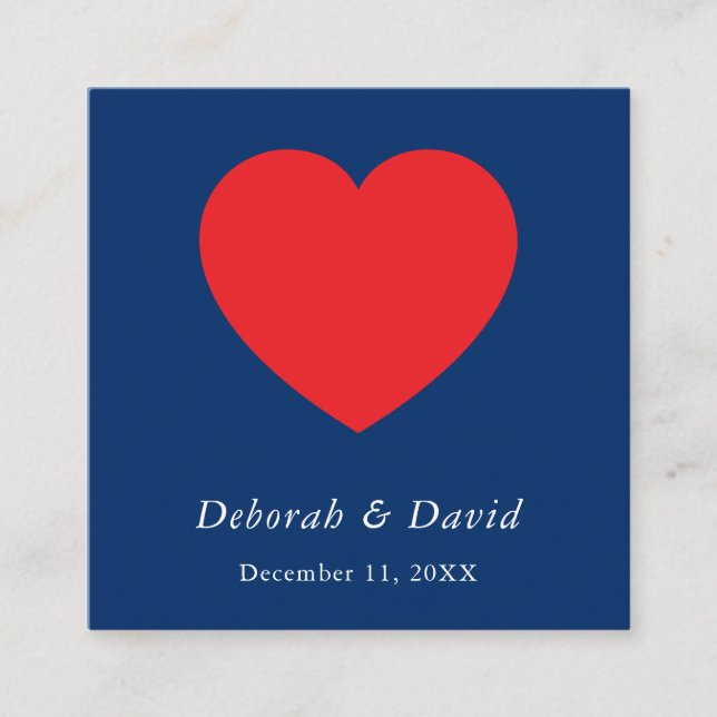 Tarjeta De Recepción Red Heart Blue Modern Minimalist Wedding (Anverso)