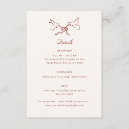 Tarjeta De Recepción Red Illustrated Birds Whimsical Wedding Details