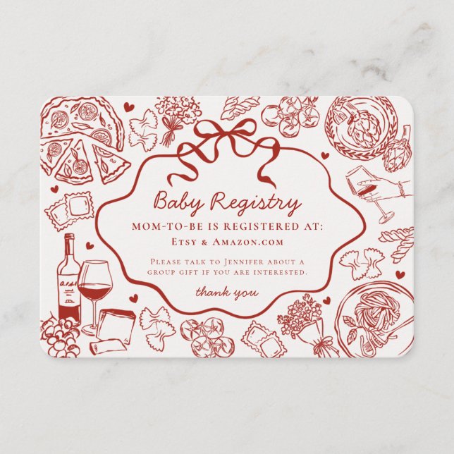 Tarjeta De Recepción Red Pasta Special Delivery Italian Baby Registry (Anverso)