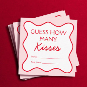 Tarjeta De Recepción Red Pink Bridal Shower Game adivina cuántos besos