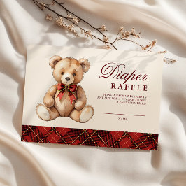 Tarjeta De Recepción Red Plaid Bear Baby Shower Diaper Raffle
