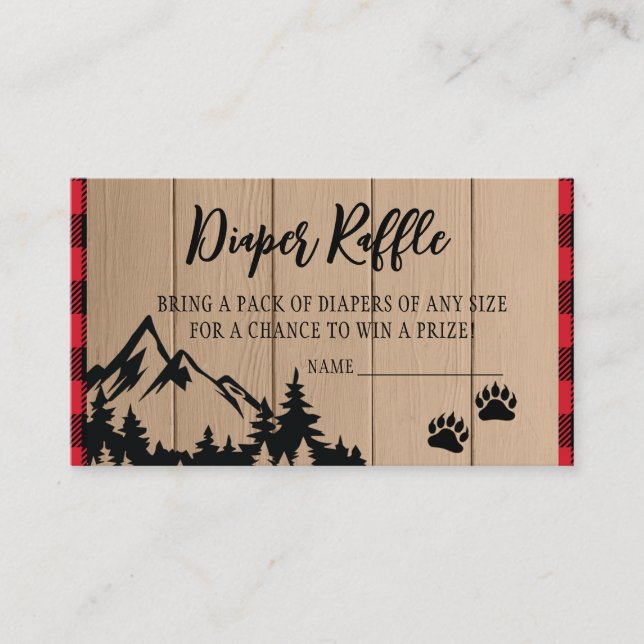 Tarjeta De Recepción Red Plaid Lumberjack Baby Shower Diaper Raffle (Anverso)