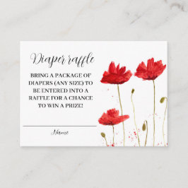 Tarjeta De Recepción Red Poppy Poppies Floral Diaper Raffle Baby Shower