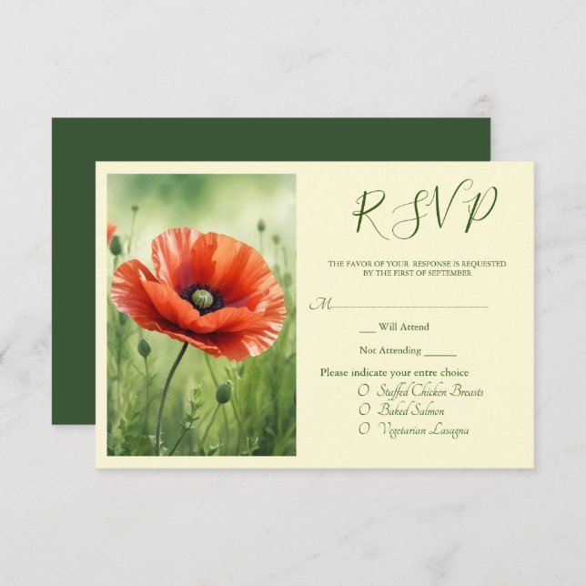 Tarjeta De Recepción Red Poppy RSVP Card (Anverso / Reverso)