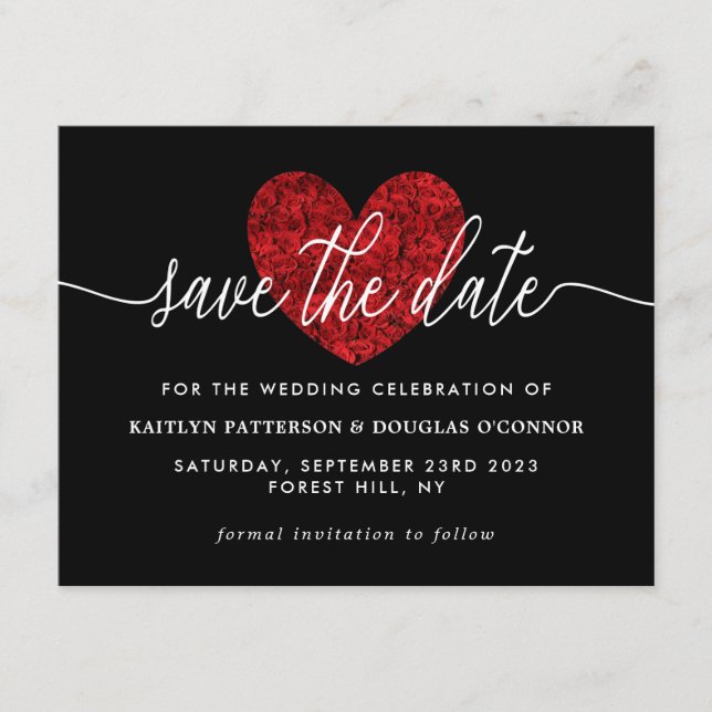 Tarjeta De Recepción Red Rose Heart Save The Date Enclosure Card (Anverso)