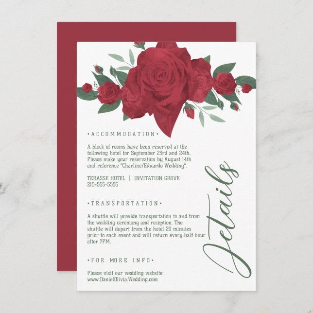 Tarjeta De Recepción Red Roses Boho Boda (Anverso / Reverso)