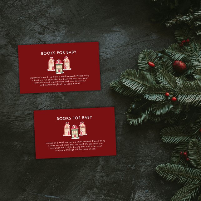 Tarjeta De Recepción Red Snow Gingerbread Village Books Baby Shower  (Red Snow Gingerbread Village Books Baby Shower Enclosure Card)