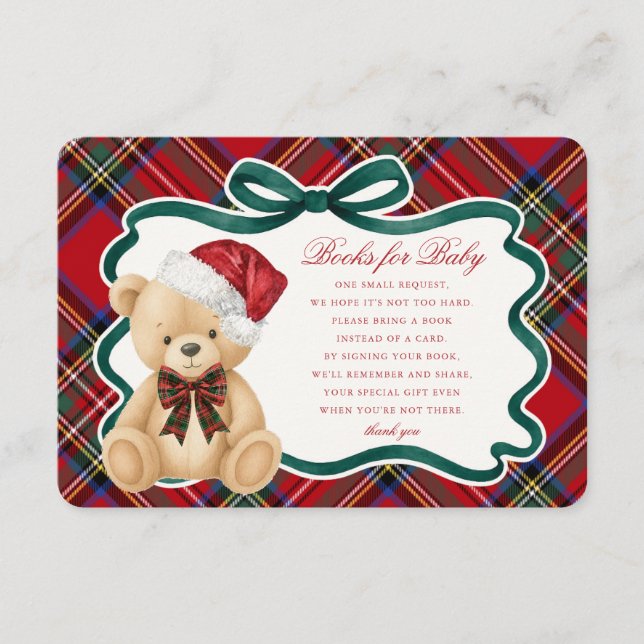 Tarjeta De Recepción Red Tartan Christmas Bear Books for Baby Card (Anverso)