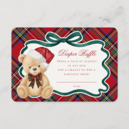 Tarjeta De Recepción Red Tartan Plaid Christmas Bear Diaper Raffle