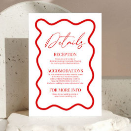 Tarjeta De Recepción Red White Elegant Wavy Border Wedding Details