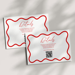 Tarjeta De Recepción Red White Elegant Wavy Border Wedding Details