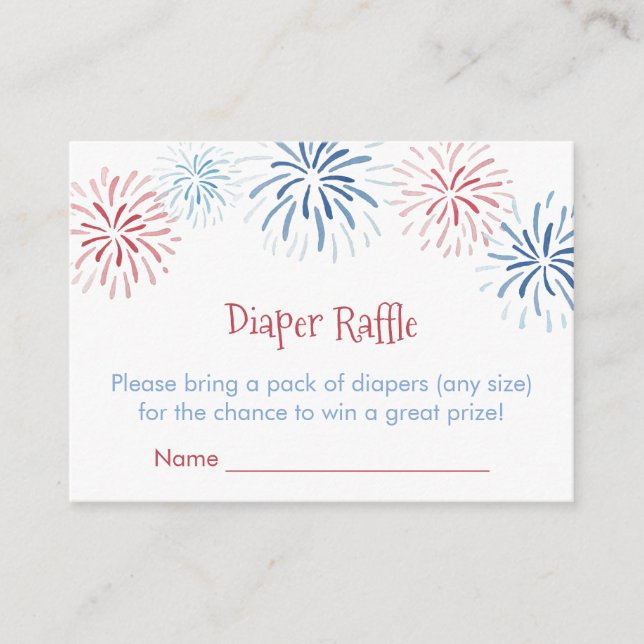 Tarjeta De Recepción Red White Fireworks Diaper Raffle Baby Shower (Anverso)