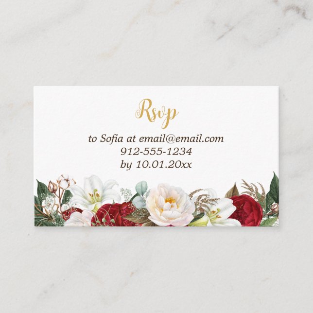 Tarjeta De Recepción Red y Gold Elegante Quinceañera RSVP (Anverso)