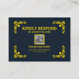 Tarjeta De Recepción Regal Contrast Midnight Blue & Gold QR RSVP Card
