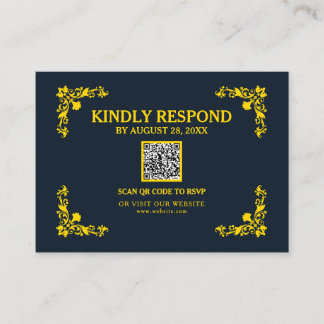 Tarjeta De Recepción Regal Contrast Midnight Blue & Gold QR RSVP Card