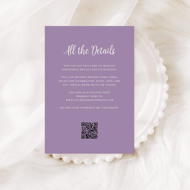 Tarjeta De Recepción Regal Lavender | Código QR de detalles de invitado (Subido por el creador)