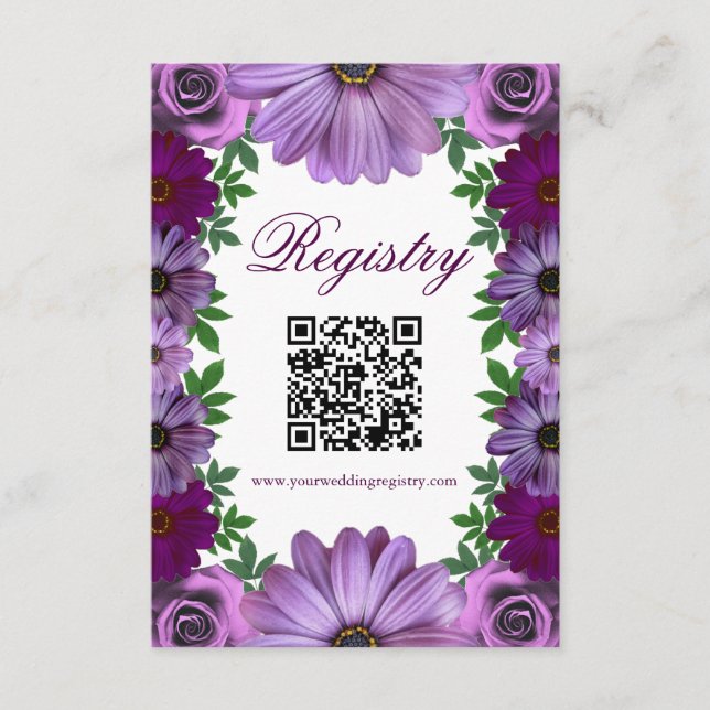 Tarjeta De Recepción Regal Purple Floral Wedding Registry (Anverso)
