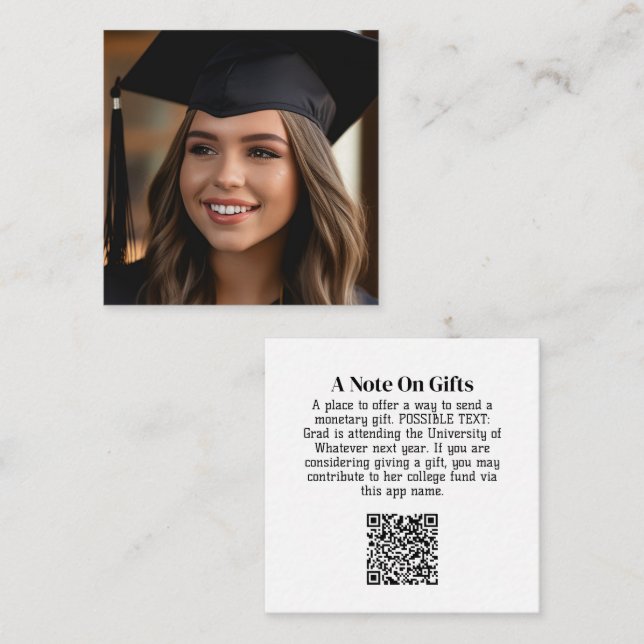 Tarjeta De Recepción Regalo de graduación Código QR con foto al frente (Anverso / Reverso)