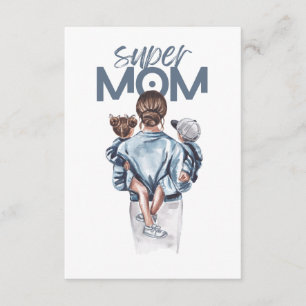 Tarjeta De Recepción Regalo de Super Mamá Personalizada con Hijo e Hija