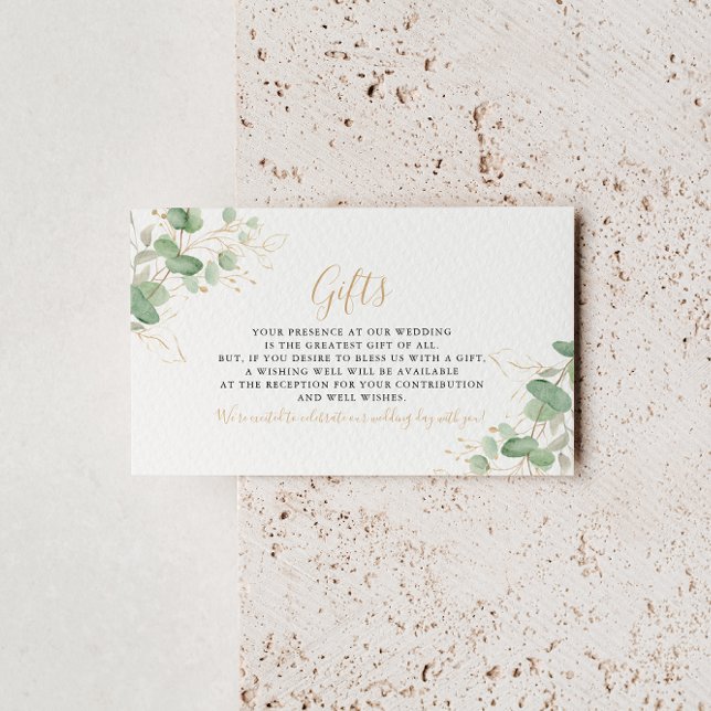 Tarjeta De Recepción Regalos clásicos de Eucalyptus Gold Leaf Wedding (Subido por el creador)