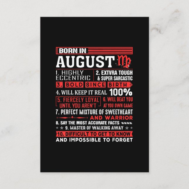 Tarjeta De Recepción Regalos De Cumpleaños De Agosto - Nacidos En Virgo (Anverso)