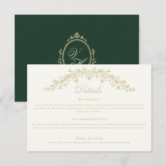 Tarjeta De Recepción Regency Era Wedding Elegant Heirloom Details (Anverso / Reverso)