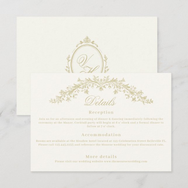 Tarjeta De Recepción Regency Era Wedding Elegant Heirloom Details (Anverso / Reverso)