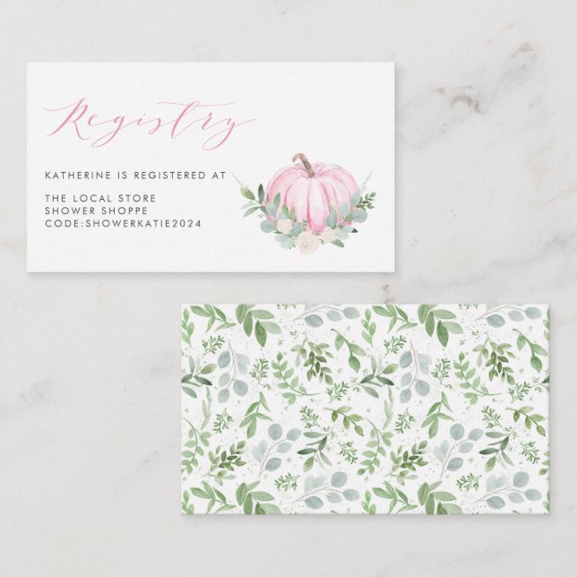 Tarjeta De Recepción Registro Baby Shower de caída de calabaza rosa de  (Anverso / Reverso)