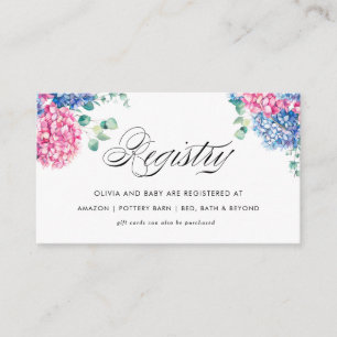 Tarjeta De Recepción Registro Baby Shower de Hydrangea Azul y Rosa