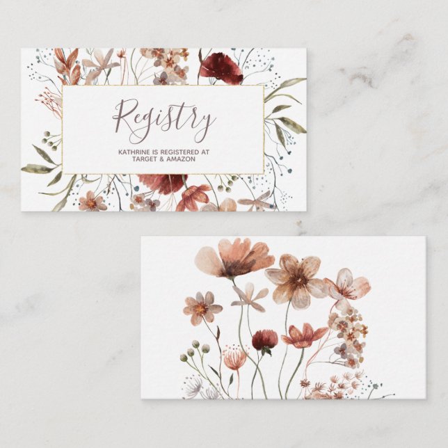 Tarjeta De Recepción Registro de acuarela de flores silvestres de otoño (Anverso / Reverso)