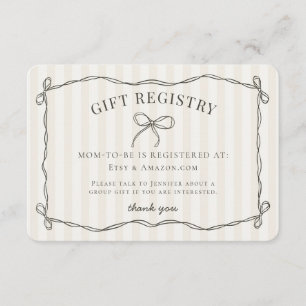 Tarjeta De Recepción Registro de Baby Shower Black Coquette Bow Beige