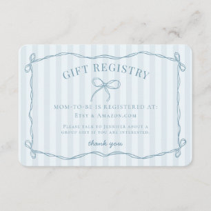 Tarjeta De Recepción Registro de Baby Shower Blue Coquette Bow Pastel