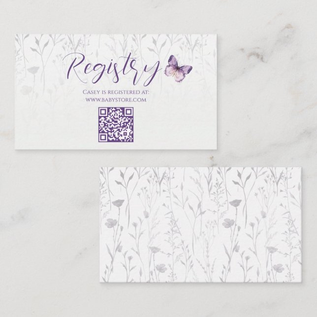 Tarjeta De Recepción Registro de Baby Shower Boho Wildflower Butterfly (Anverso / Reverso)