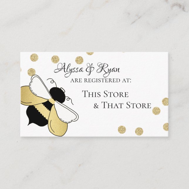 Tarjeta De Recepción Registro de Baby Shower Bumble Bee Gold Confetti (Anverso)