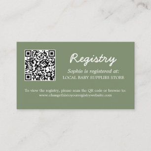 Tarjeta De Recepción Registro de Baby Shower Código QR Sage Green